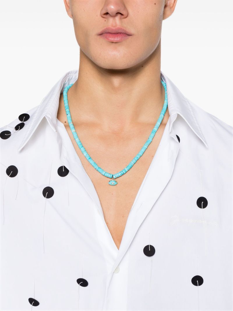 14k Gold Turquoise and Diamond Bead Necklace