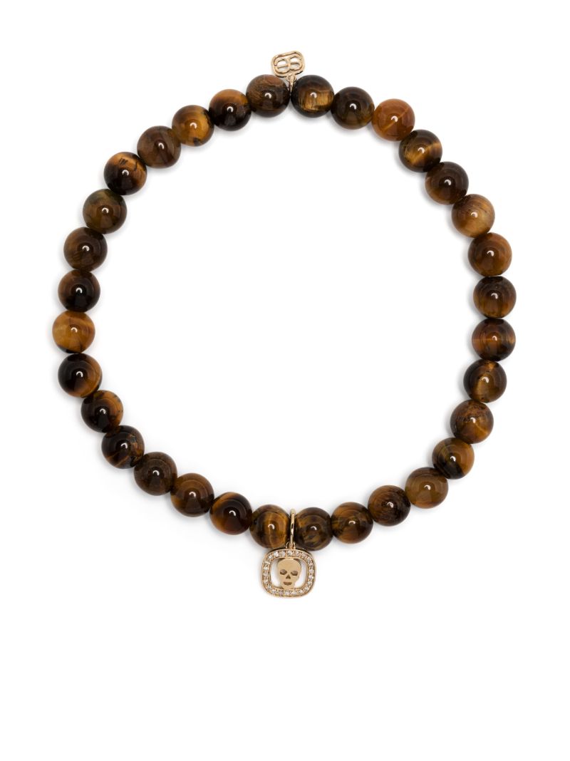 14k Yellow Gold Skull Tiger's Eye Bracelet