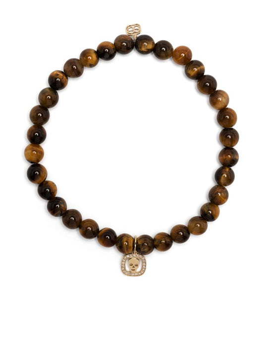 14k Yellow Gold Skull Tiger's Eye Bracelet