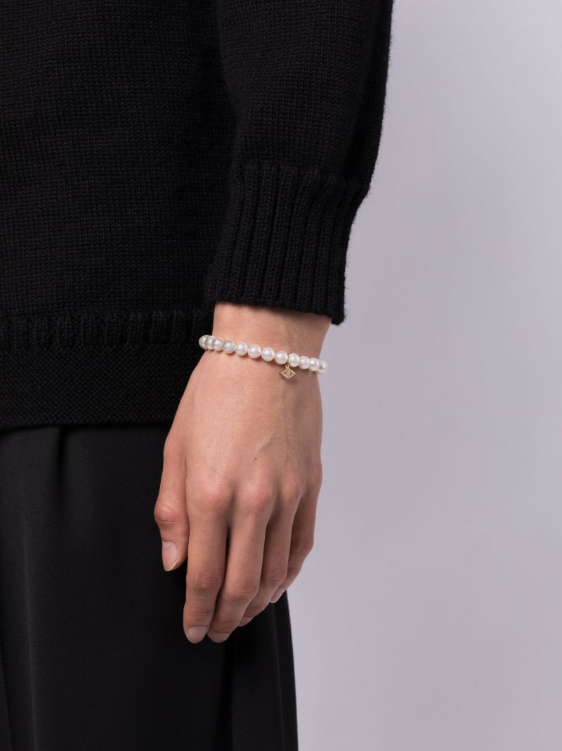 14k Yellow Gold Medium Evil Eye Pearl Bracelet