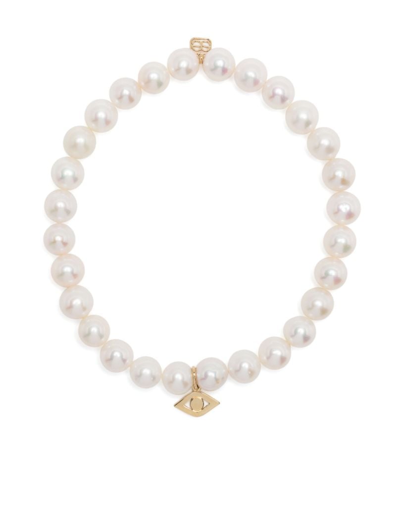 14k Yellow Gold Medium Evil Eye Pearl Bracelet
