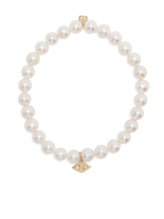 14k Yellow Gold Medium Evil Eye Pearl Bracelet
