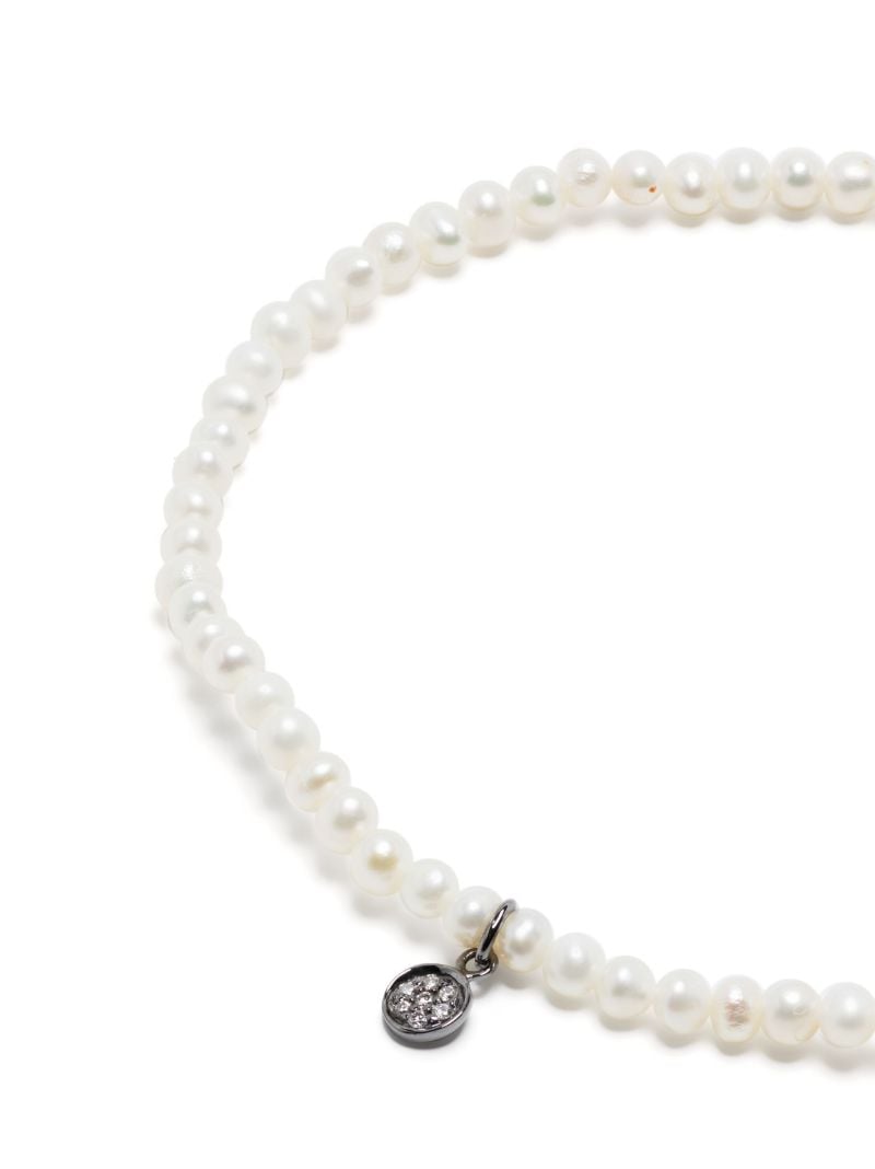 14k White Gold Tiny Disc Pearl and Diamond Bracelet