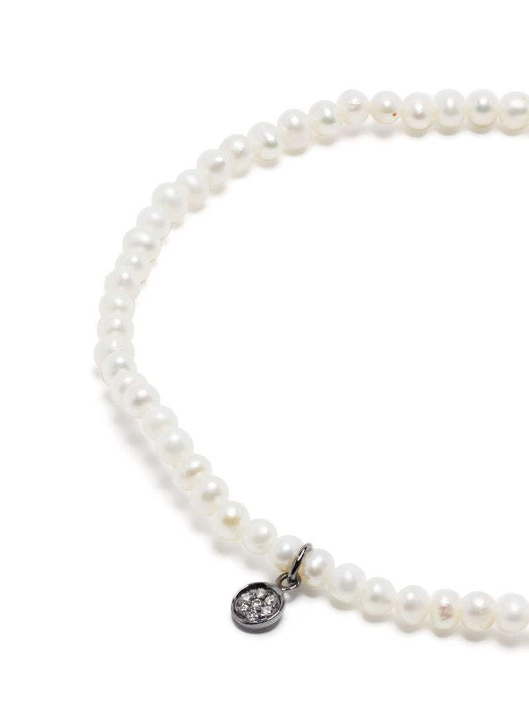 14k White Gold Tiny Disc Pearl and Diamond Bracelet
