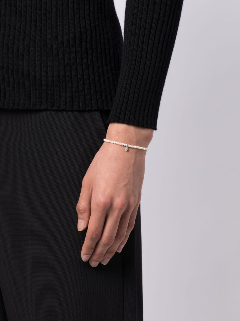 14k White Gold Tiny Disc Pearl and Diamond Bracelet