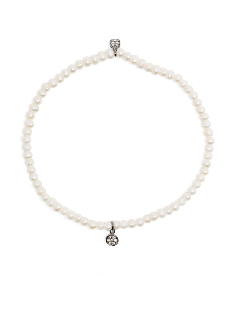 14k White Gold Tiny Disc Pearl and Diamond Bracelet