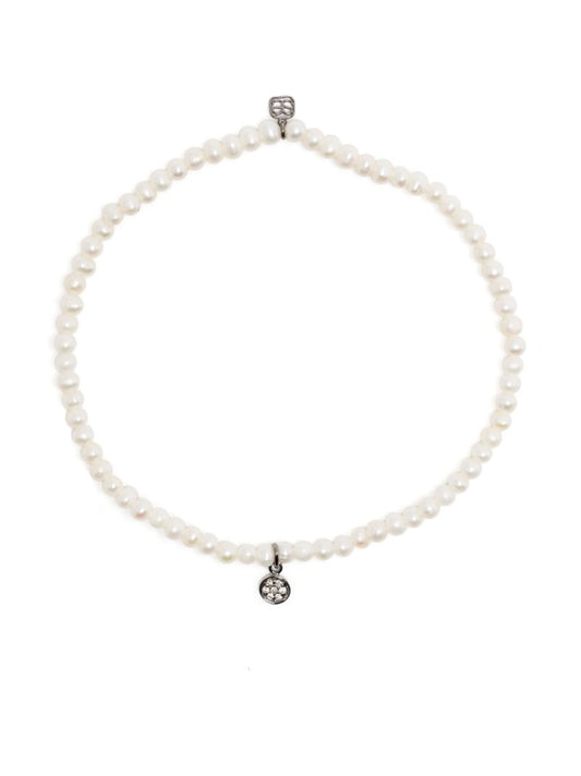 14k White Gold Tiny Disc Pearl and Diamond Bracelet