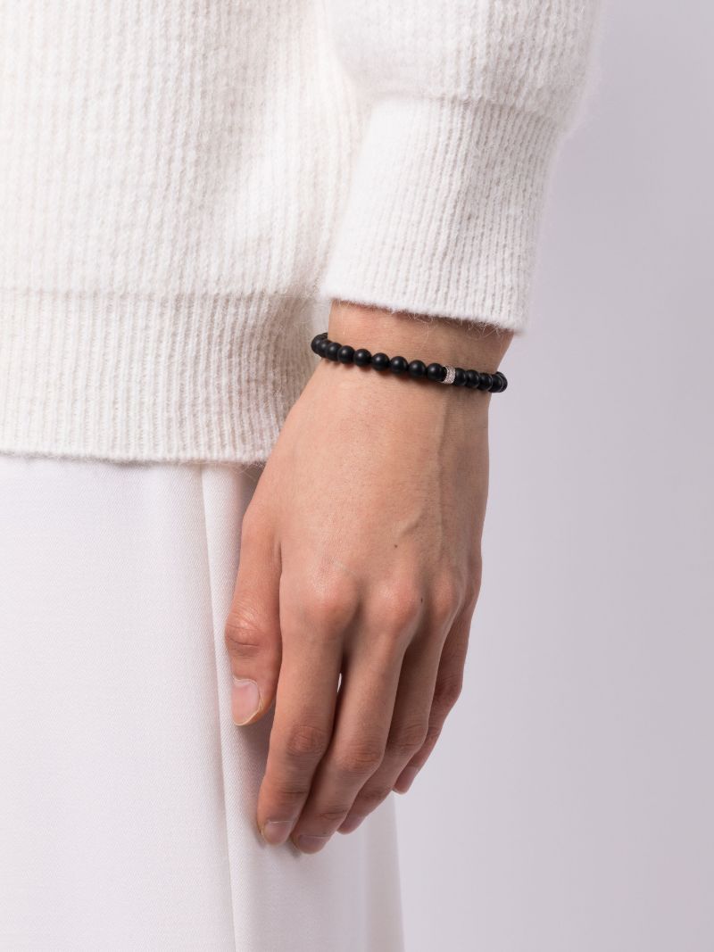 14k White Gold Eternity Onyx and Diamond Bracelet