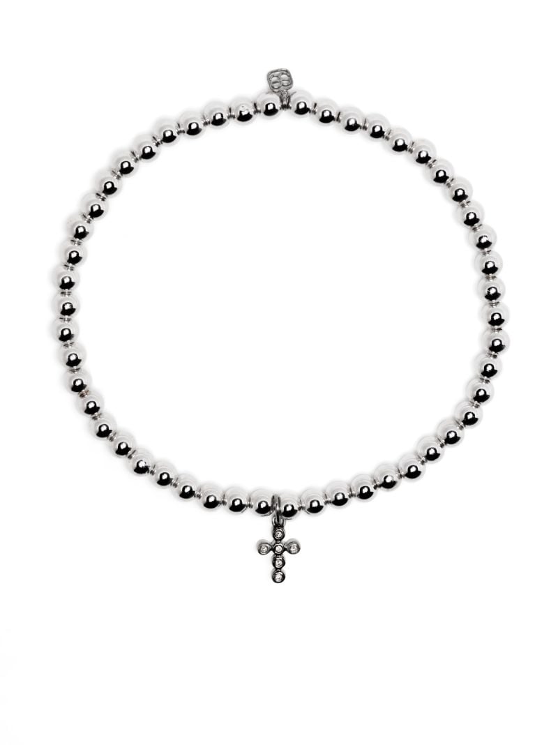 14k White Gold Cross Diamond Bracelet