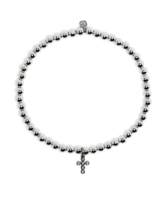 14k White Gold Cross Diamond Bracelet