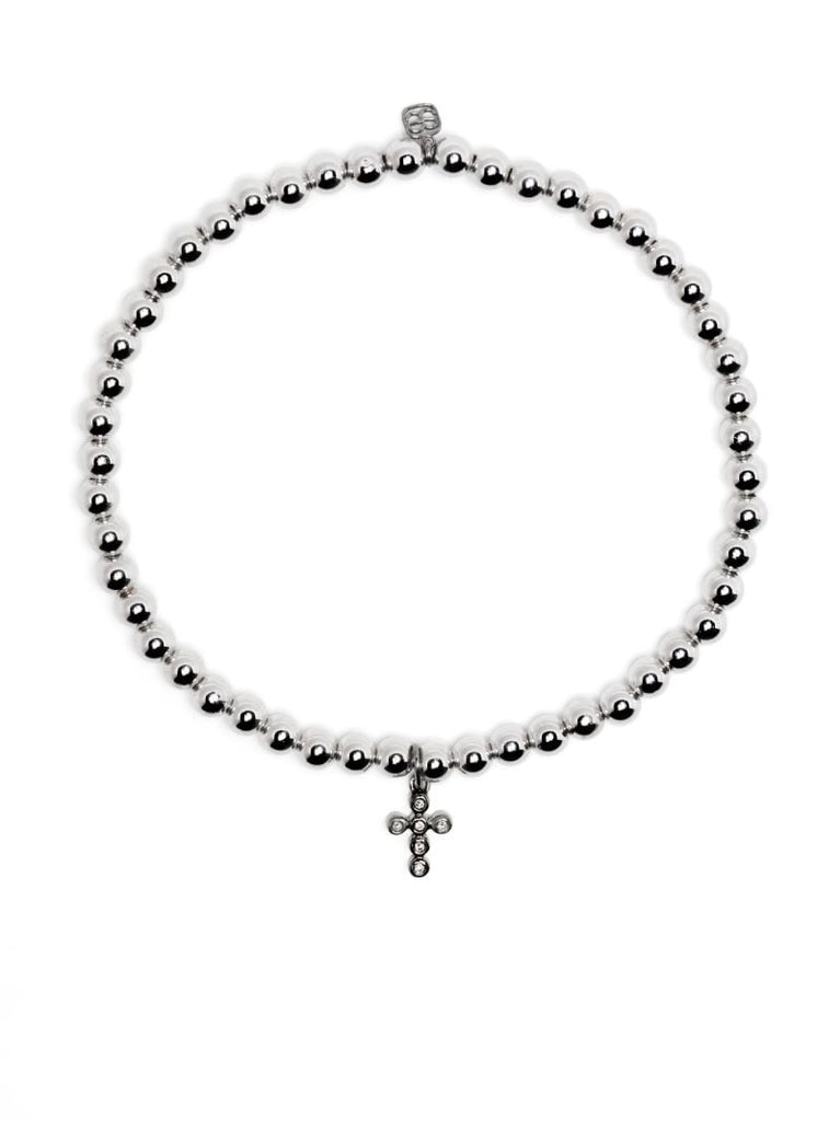 14k White Gold Cross Diamond Bracelet