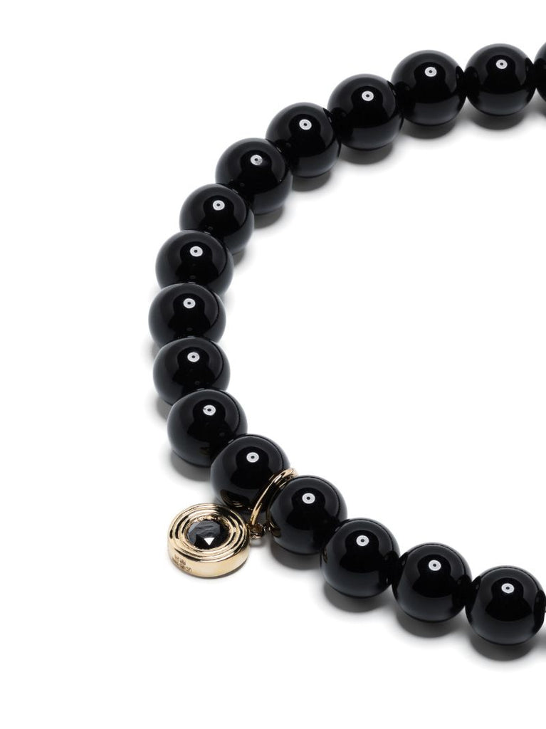 14k Yellow Gold Fluted Station Onyx and Diamond Bracelet