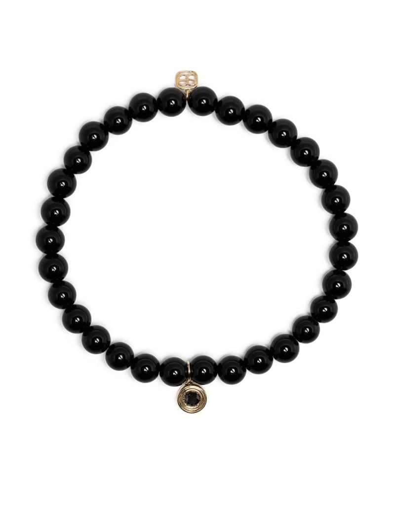 14k Yellow Gold Fluted Station Onyx and Diamond Bracelet