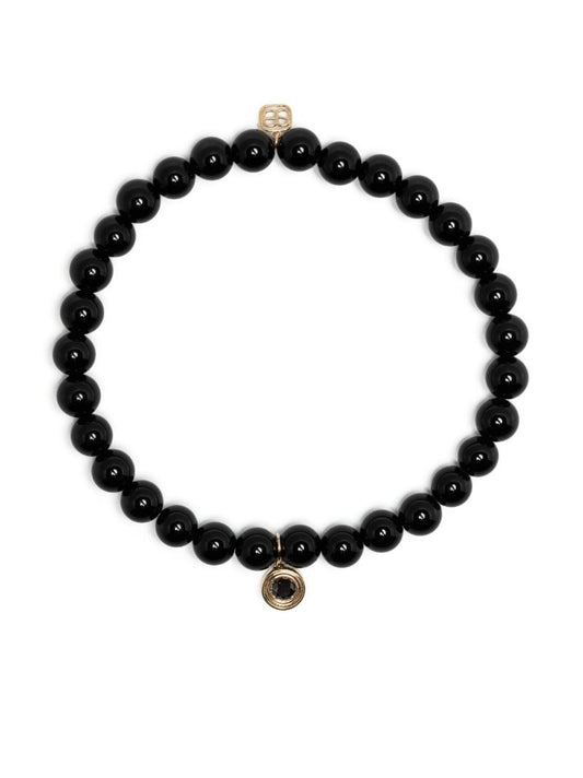 14k Yellow Gold Fluted Station Onyx and Diamond Bracelet
