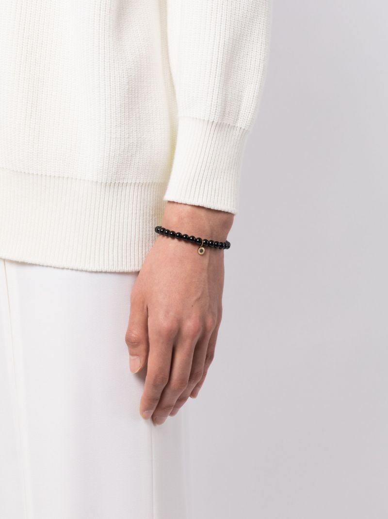 14k Yellow Gold Fluted Station Onyx and Diamond Bracelet