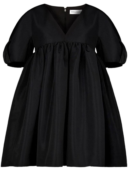 Black Empire-line Flared Mini Dress