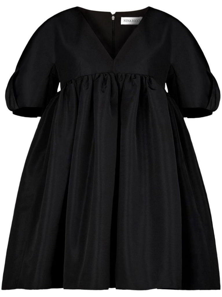 Black Empire-line Flared Mini Dress