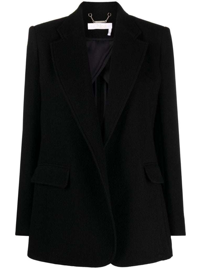 Black Open-front Wool Blazer