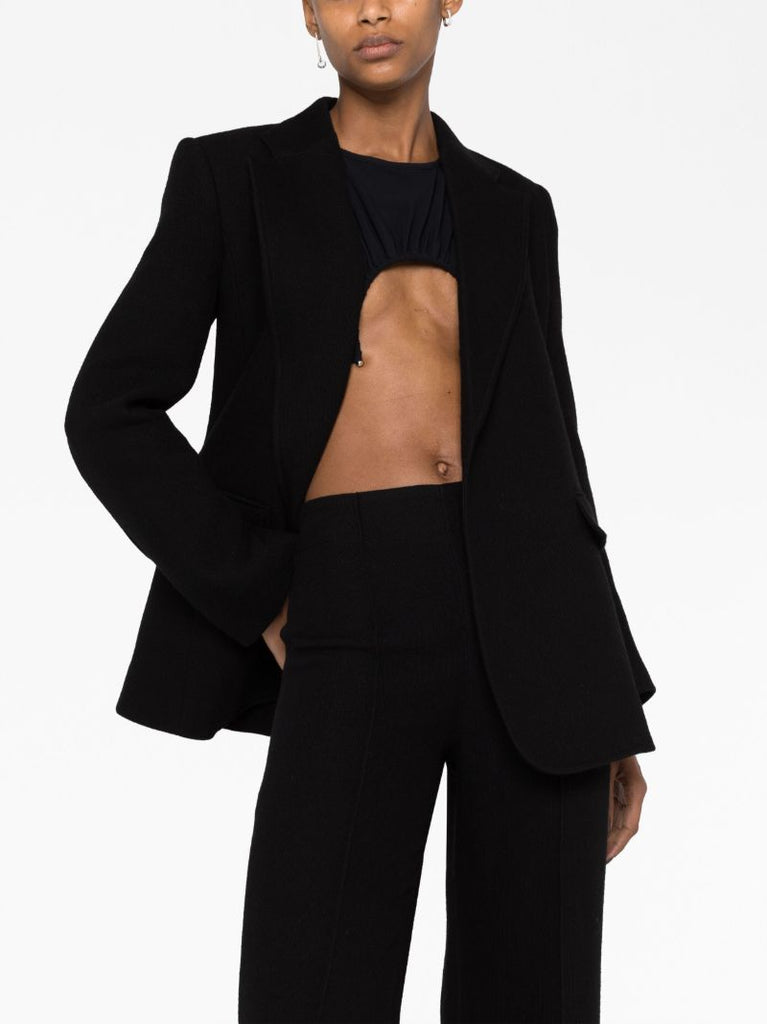 Black Open-front Wool Blazer