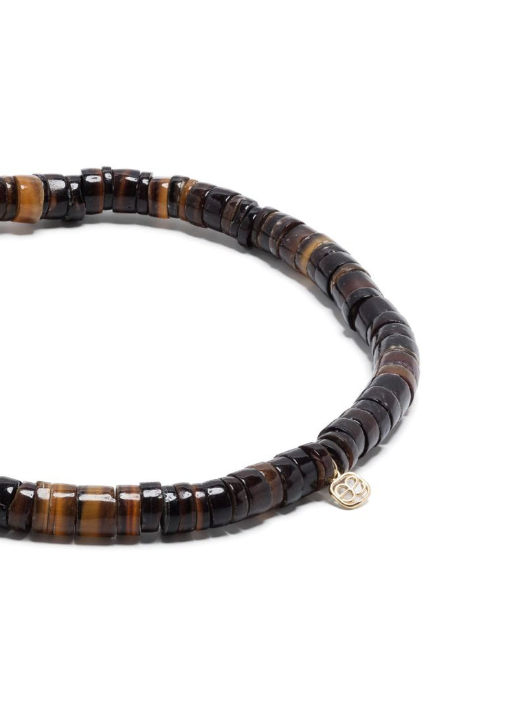 14k Yellow Gold Rondelle Tiger's Eye and Diamond Bracelet