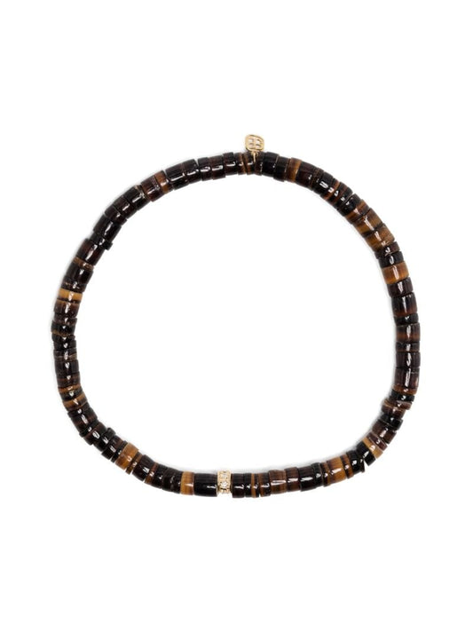 14k Yellow Gold Rondelle Tiger's Eye and Diamond Bracelet