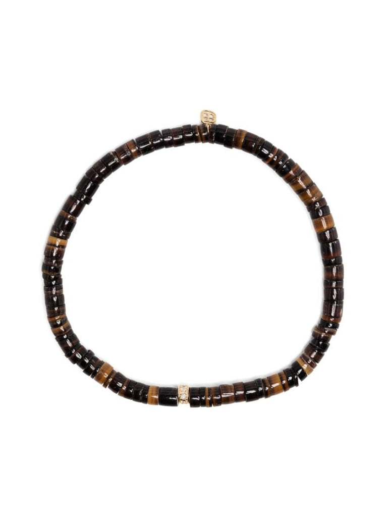 14k Yellow Gold Rondelle Tiger's Eye and Diamond Bracelet