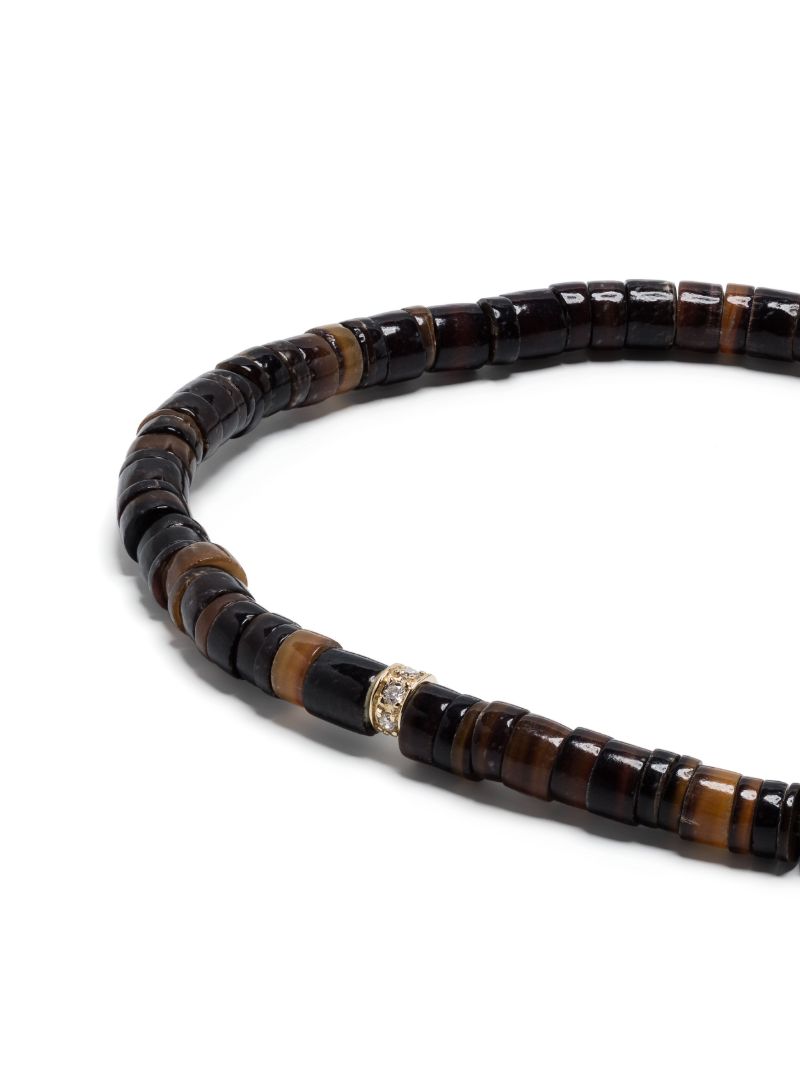 14k Yellow Gold Rondelle Tiger's Eye and Diamond Bracelet