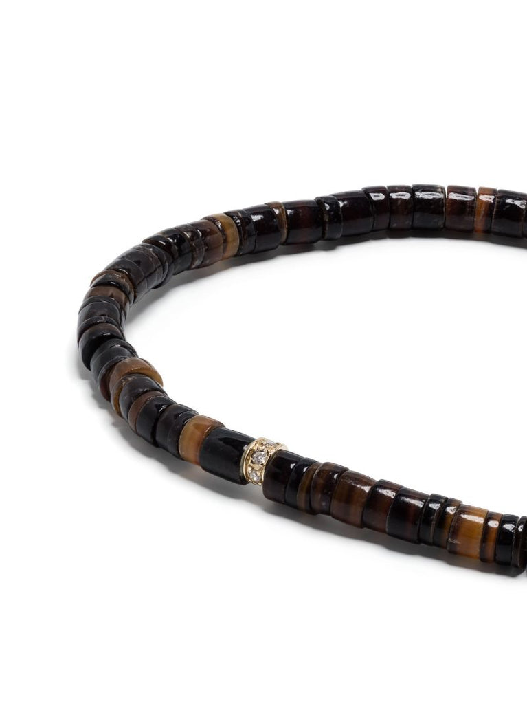 14k Yellow Gold Rondelle Tiger's Eye and Diamond Bracelet