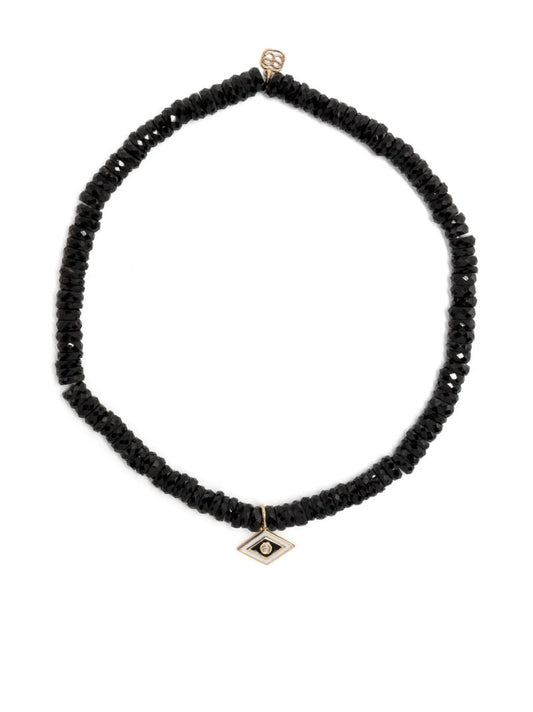 14k Yellow Gold Tiny Groovy Eye Onyx and Diamond Bracelet