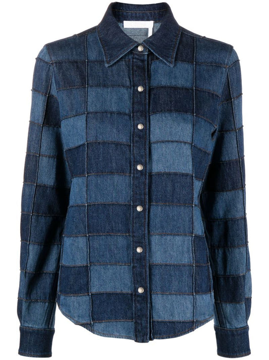 Blue Patchwork Denim Shirt