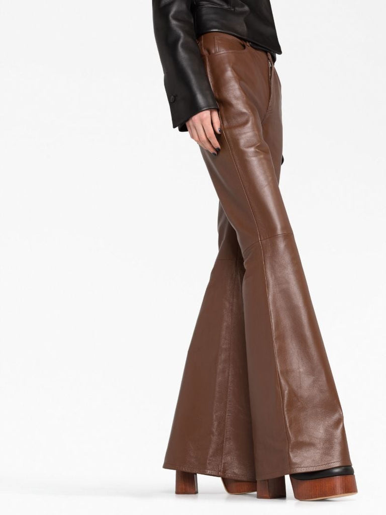 Brown Flared Leather  Trousers