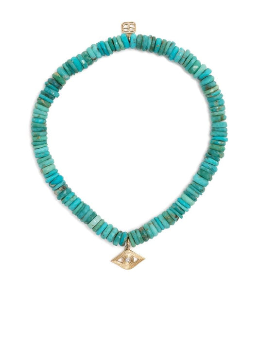 14k Yellow Gold Evil Eye Turqoise and Diamond Bracelet