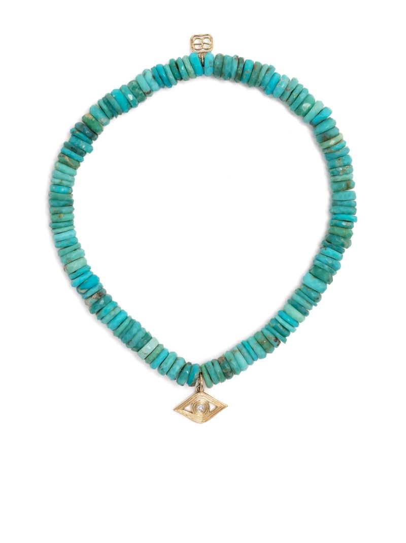 14k Yellow Gold Evil Eye Turqoise and Diamond Bracelet