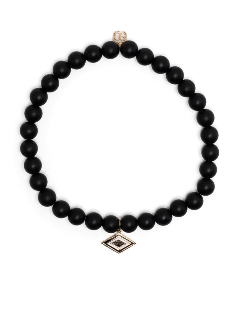 14k Yellow Gold Groovy Eye Onyx and Diamond Bracelet