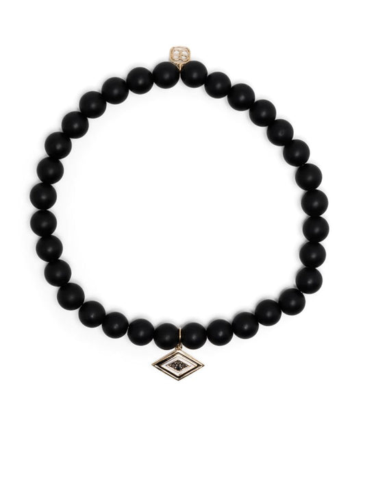 14k Yellow Gold Groovy Eye Onyx and Diamond Bracelet