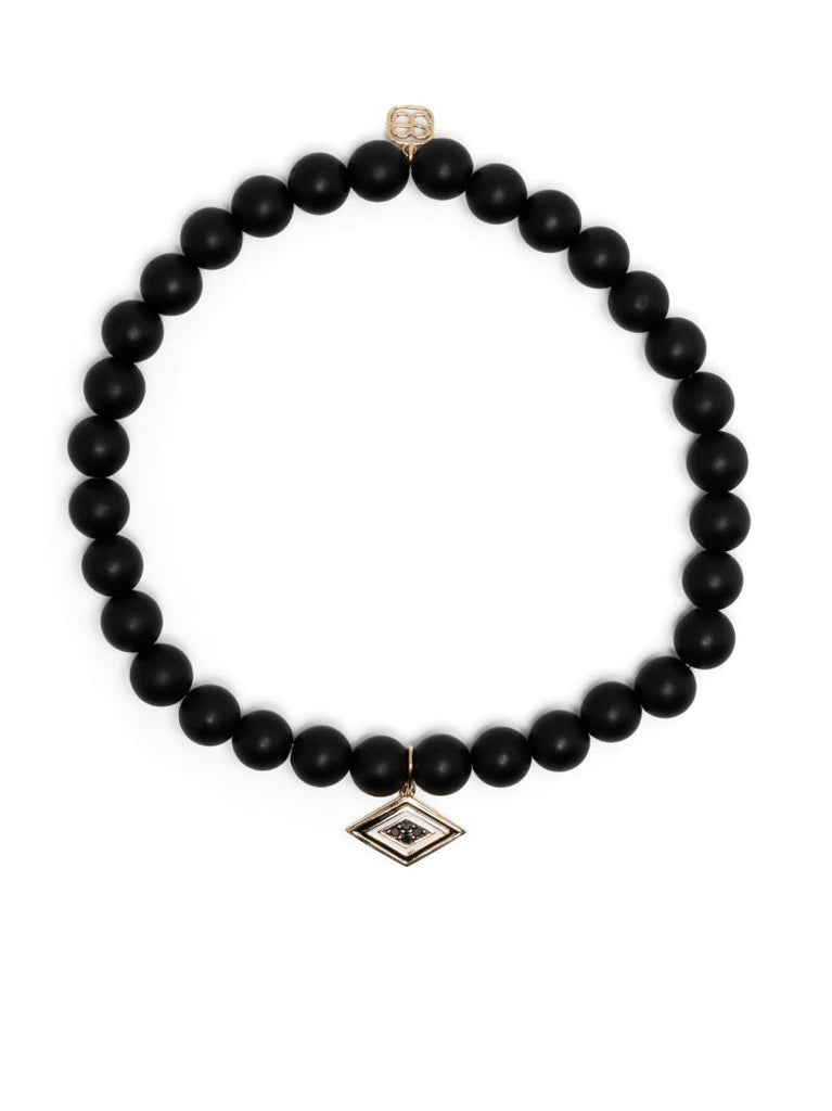 14k Yellow Gold Groovy Eye Onyx and Diamond Bracelet