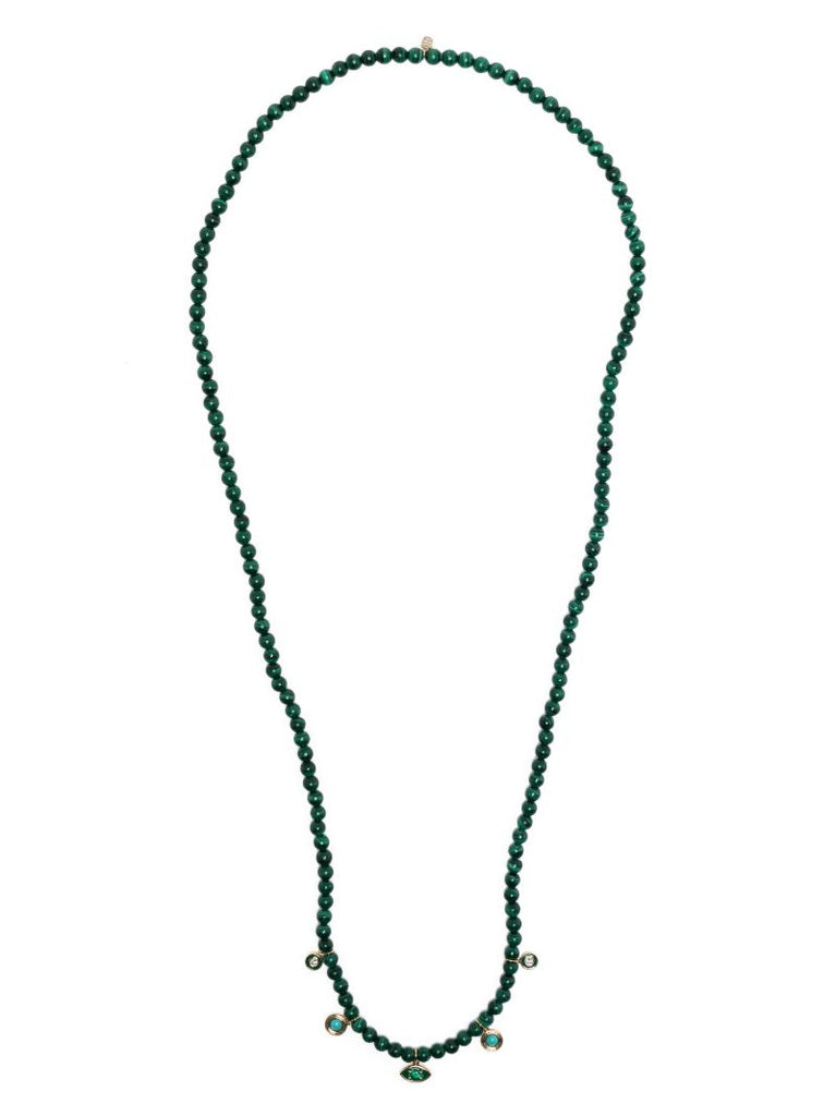 14k Yellow Gold Marquise Eye Malachite and Diamond Necklace