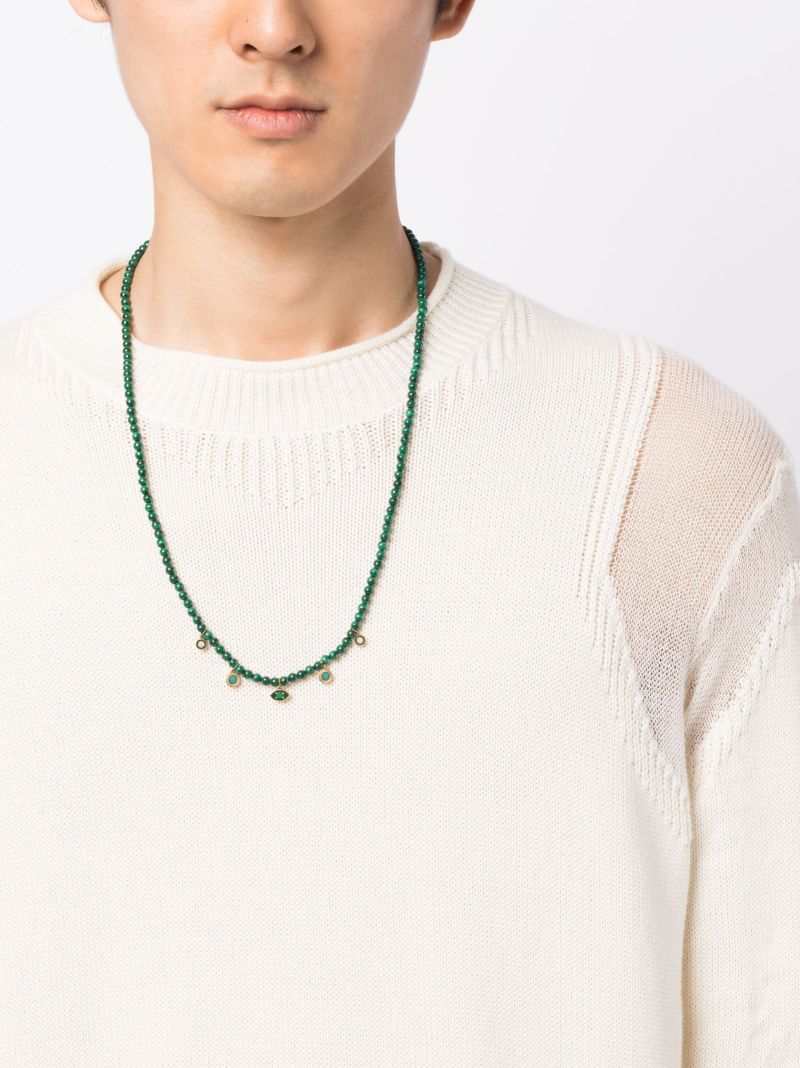 14k Yellow Gold Marquise Eye Malachite and Diamond Necklace