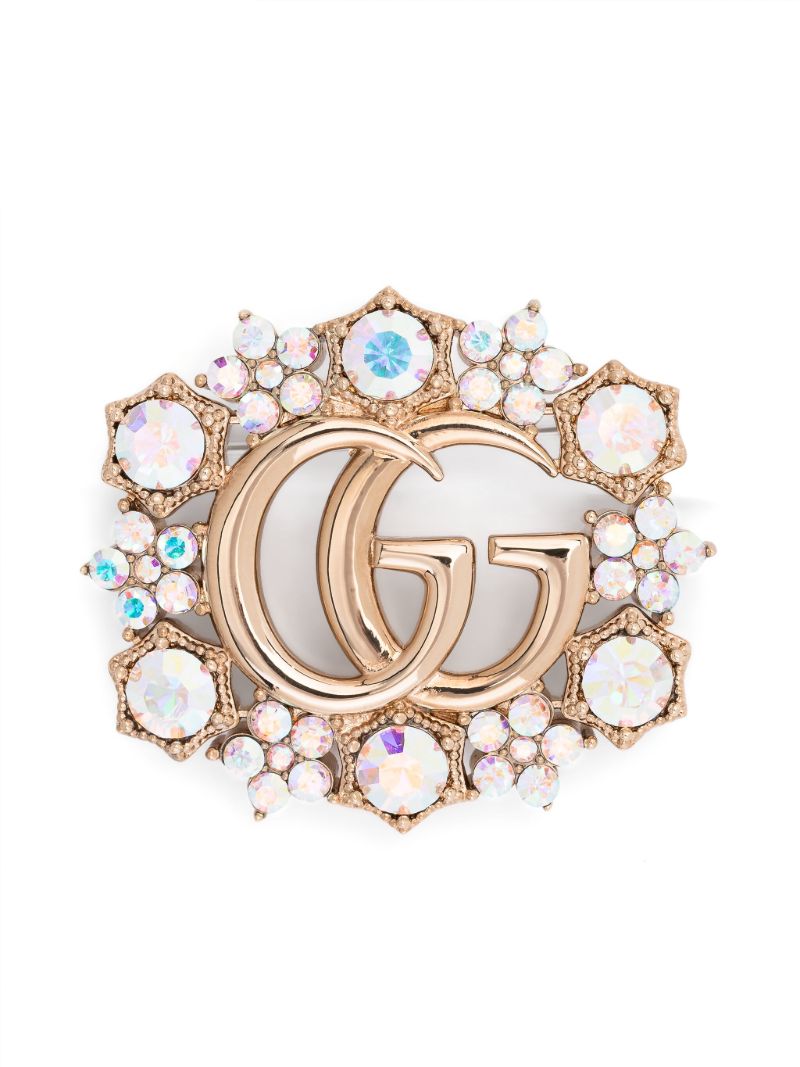 Gold-tone Double G Crystal Flower Brooch