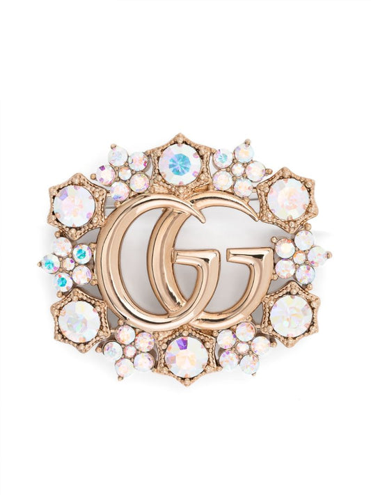Gold-tone Double G Crystal Flower Brooch