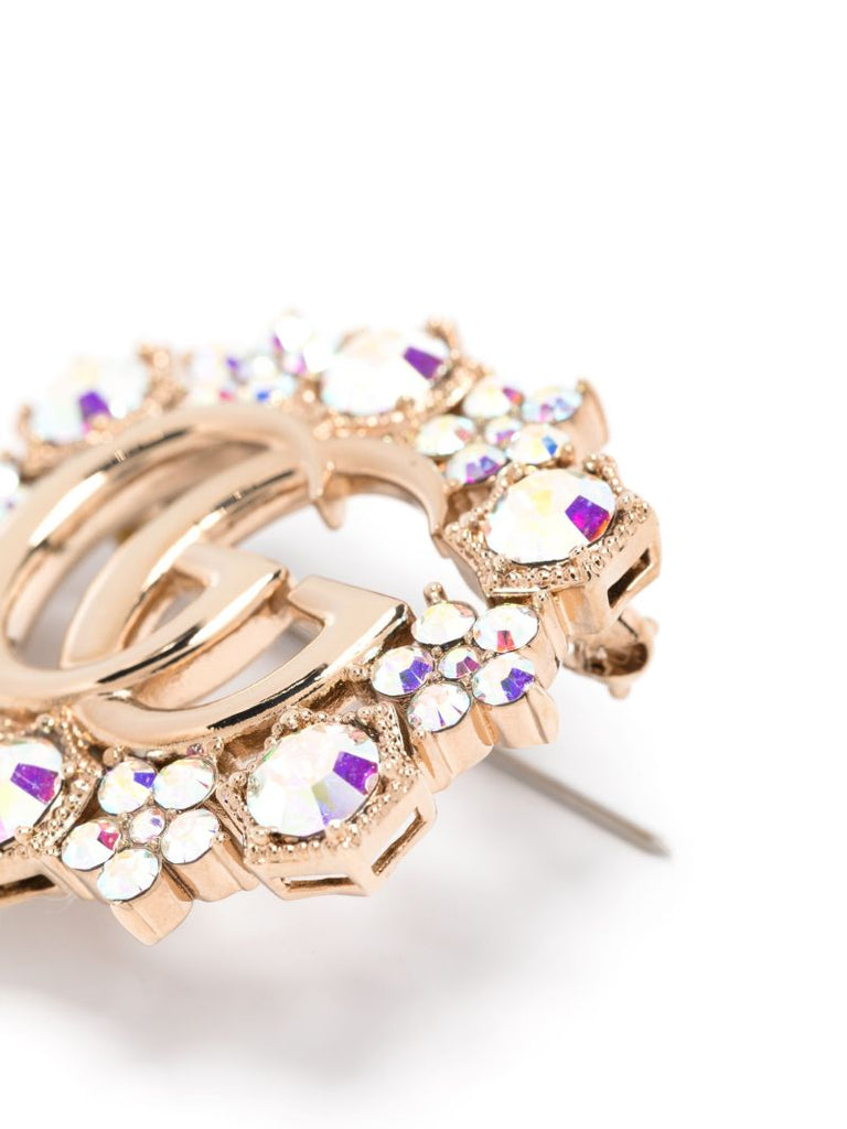 Gold-tone Double G Crystal Flower Brooch