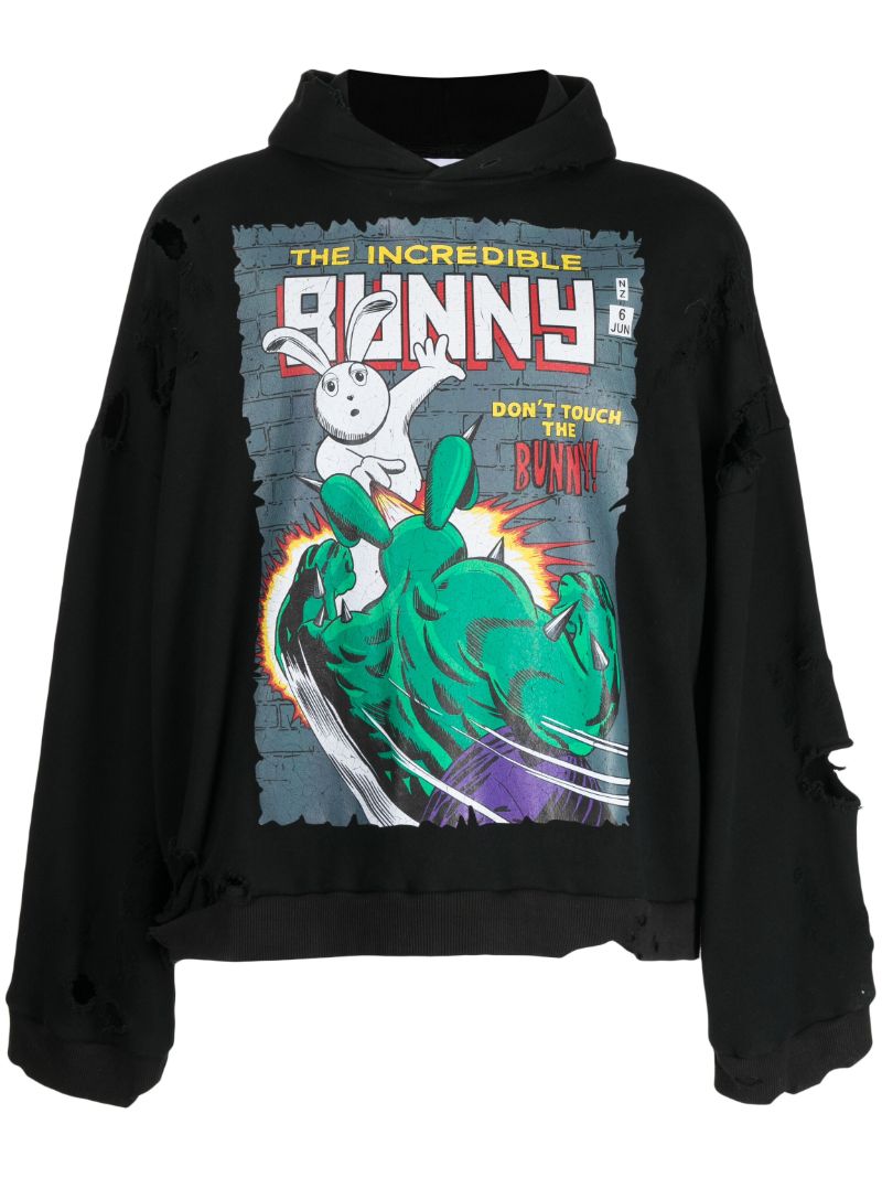 Black the Incredible Bunny-print Cotton Hoodie