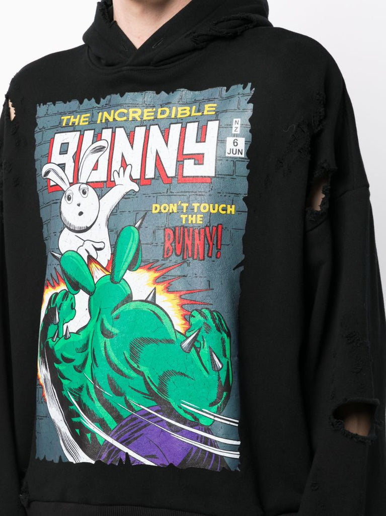 Black the Incredible Bunny-print Cotton Hoodie