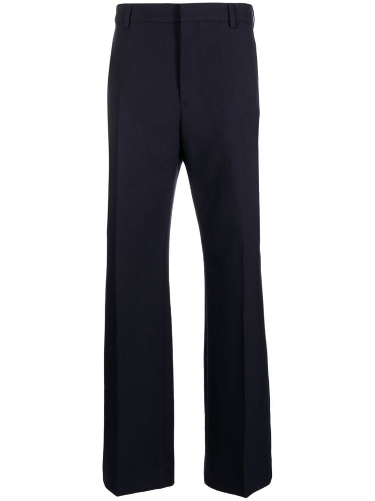 Blue Virgin Wool Straight-leg Trousers