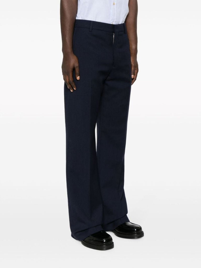 Blue Virgin Wool Straight-leg Trousers