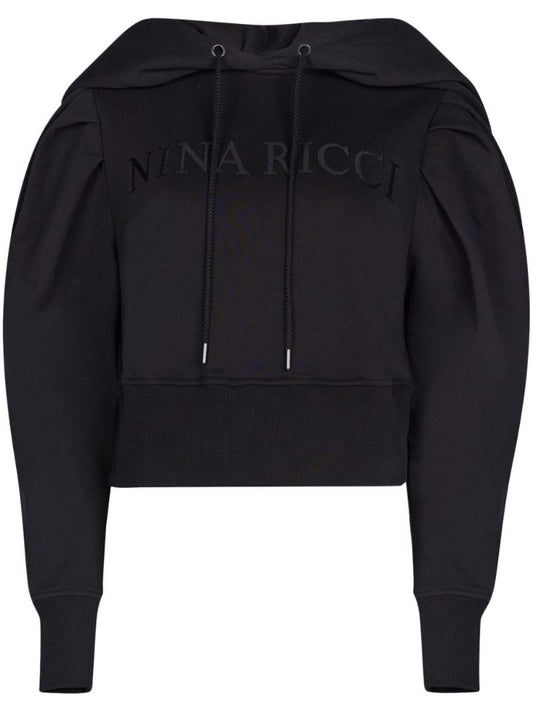 Black Logo-embroidered Cotton Hoodie