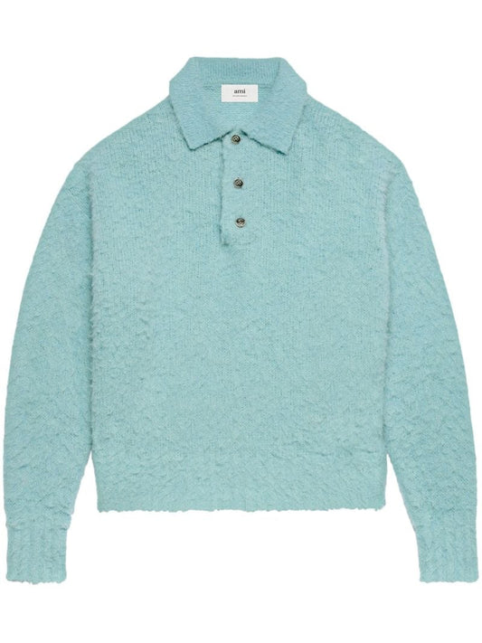Blue Brushed Polo Sweater