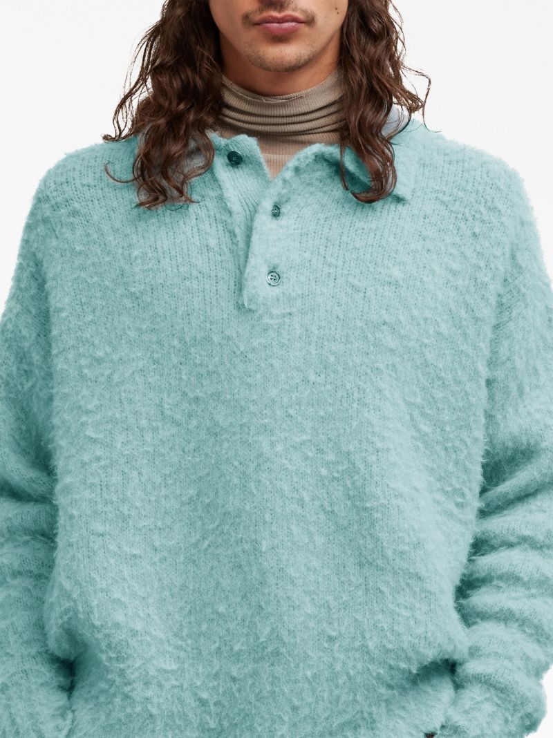 Blue Brushed Polo Sweater