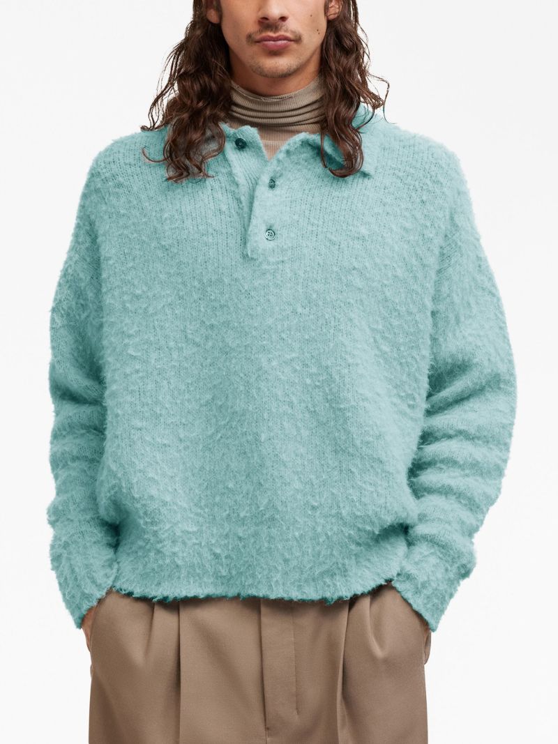 Blue Brushed Polo Sweater