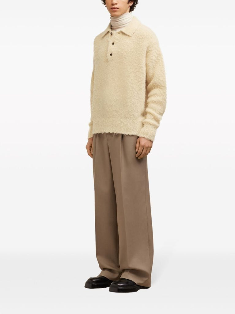 Neutral Brushed Polo Sweater